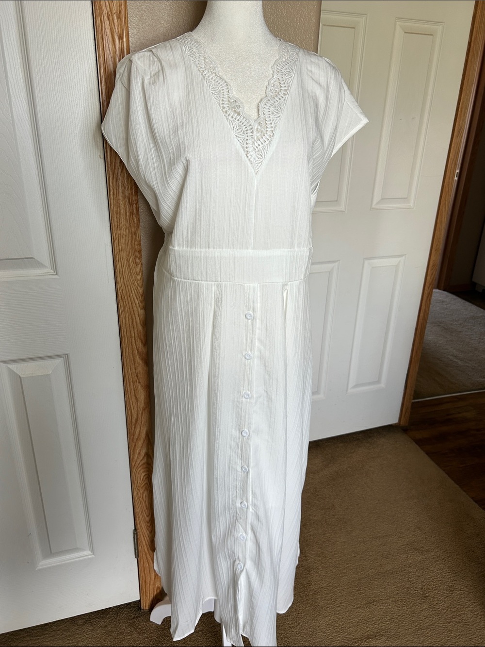 WHITE Lace Trim V-Neck Flowy Maxi Dress - Picture 3 of 8